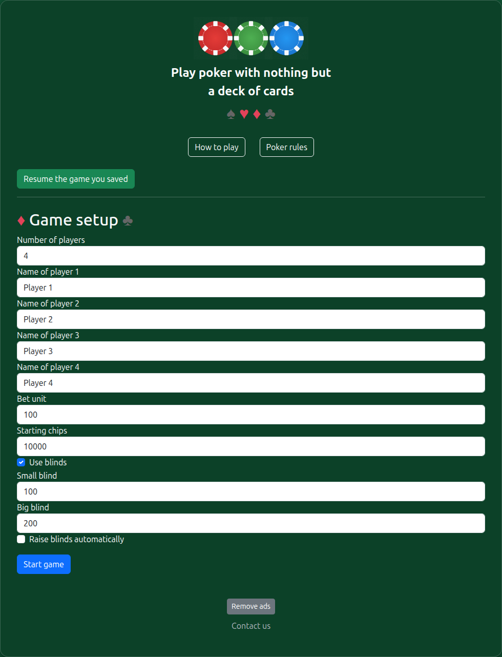 Home screen showing the button that resumes a saved game